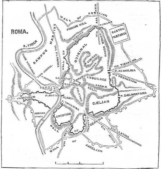 Map of Rome, showing the Servian Wall and the Seven Hills