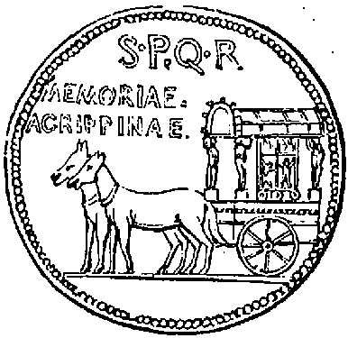 Medal of Agrippina, showing the Carpentum, or chariot, in which the Roman ladies were accustomed to ride